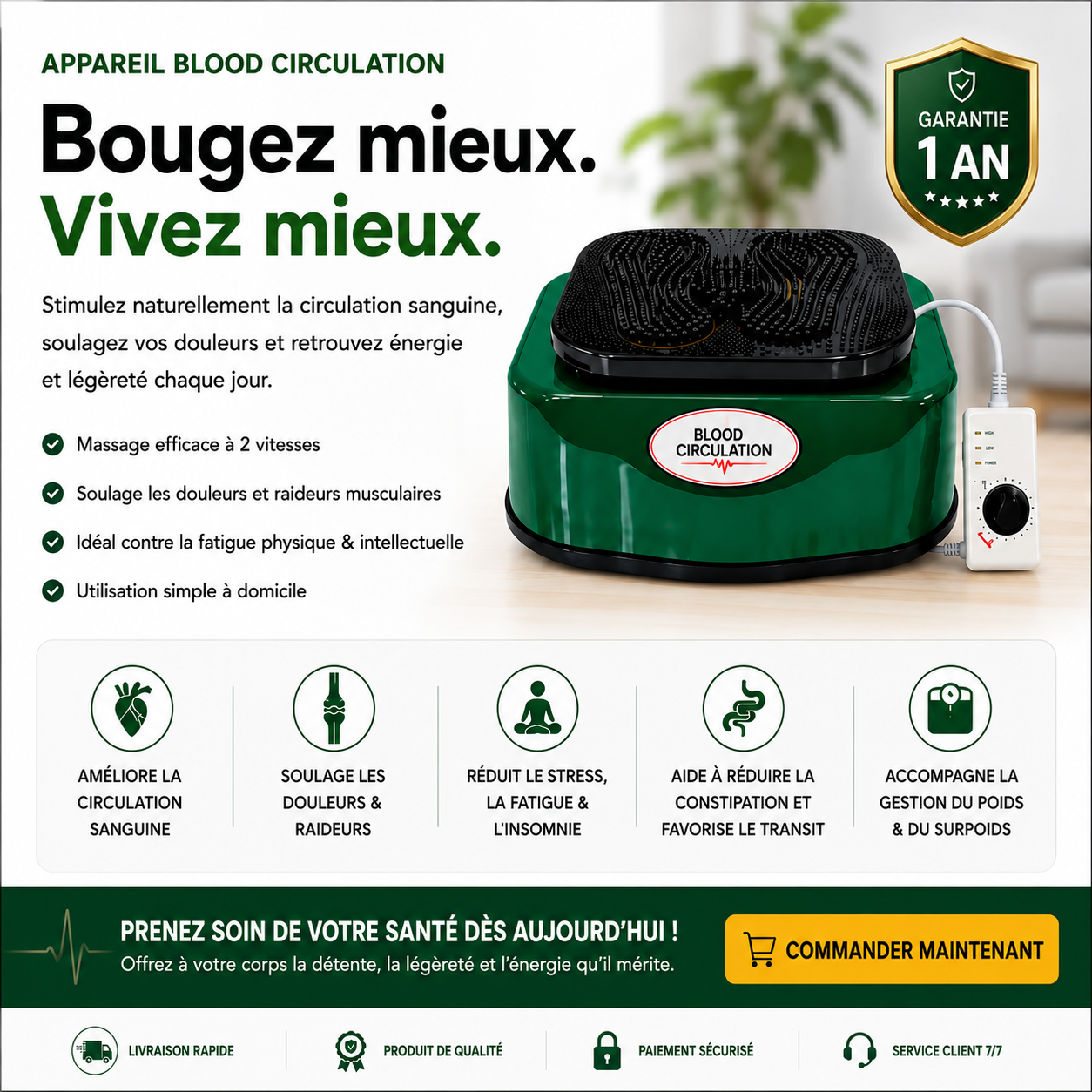 Masseur Circulatoire Médical — Soulagez Arthrite, Douleurs et Fatigue en 10 Minutes par Jour